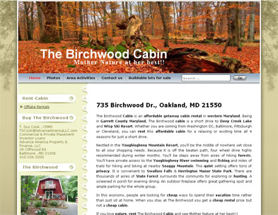 WordPress Site Sample: The Birchwood Cabin